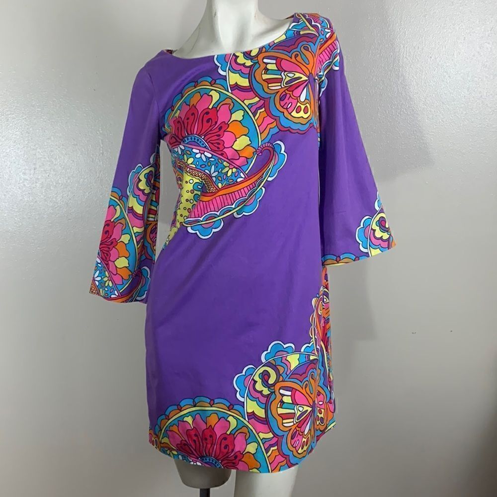 Lilly Pulitzer Shauna Purple Butterfly 100% Cotton Zip Back Mini Dress Size 0